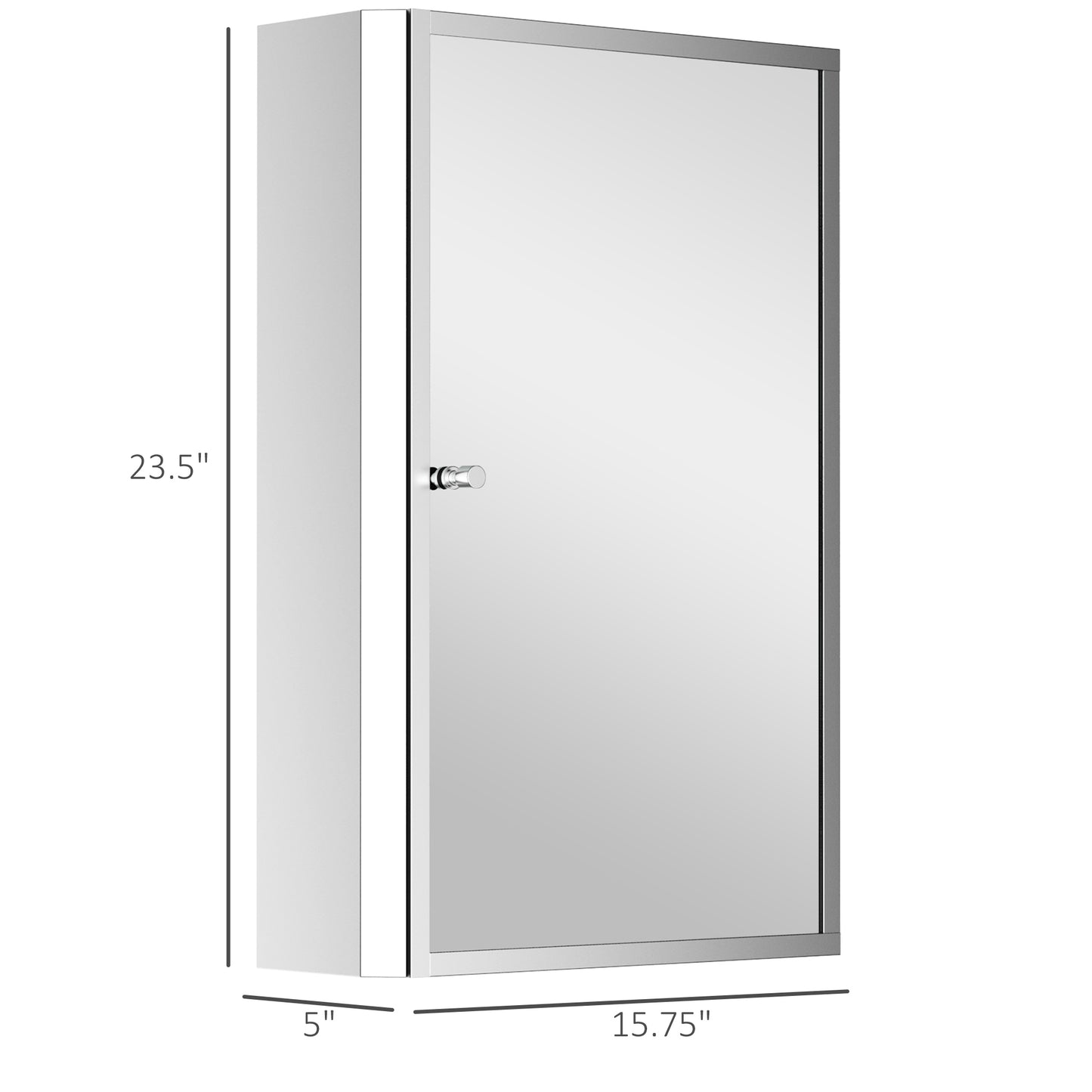 Bathroom Mirrored Cabinet, Vertical 16" x 24" Stainless Steel Frame Medicine Cabinet, Wall-Mounted Storage Organizer with Single Door