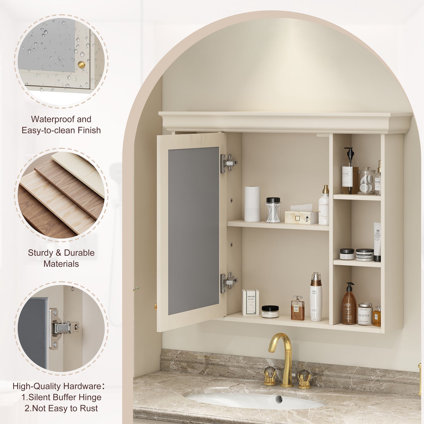 35'' X 28'' Wall Mounted Bathroom Storage Cabinet With Mirror Door, Modern Bathroom Wall Cabinet With Mirror, Medicine Cabinet With 6 Open Shelves