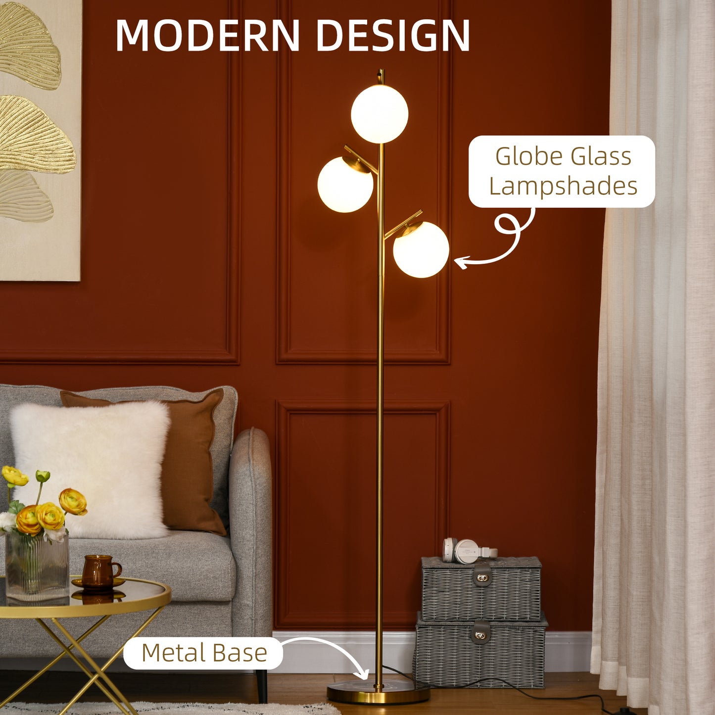 Modern 3-Light Floor Lamp for Living Room – Tree Standing Ambient Lighting