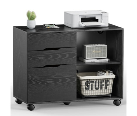 3 Drawer Mobile Rolling Lateral File Cabinet For Home Office And Kids Room