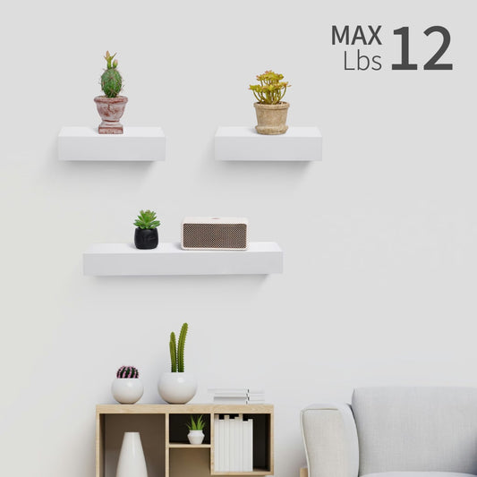 Floating Shelves  17.72 Wall Mounted Wood Shelves For Bathroom, Bedroom, Living Room, Kitchen, Hanging Shelf For Books Storage Decor With Invisible Brackets, White