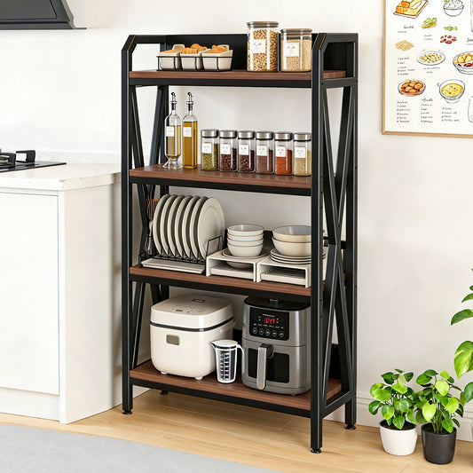 56.30'' Bakers Rack 4-Level Storage Shelves Metal And Wooden Kitchen Shelves, Kitchen Organizers And Storage, For Garage, Pantry, Bathroom, Closet ,33.50'' Length