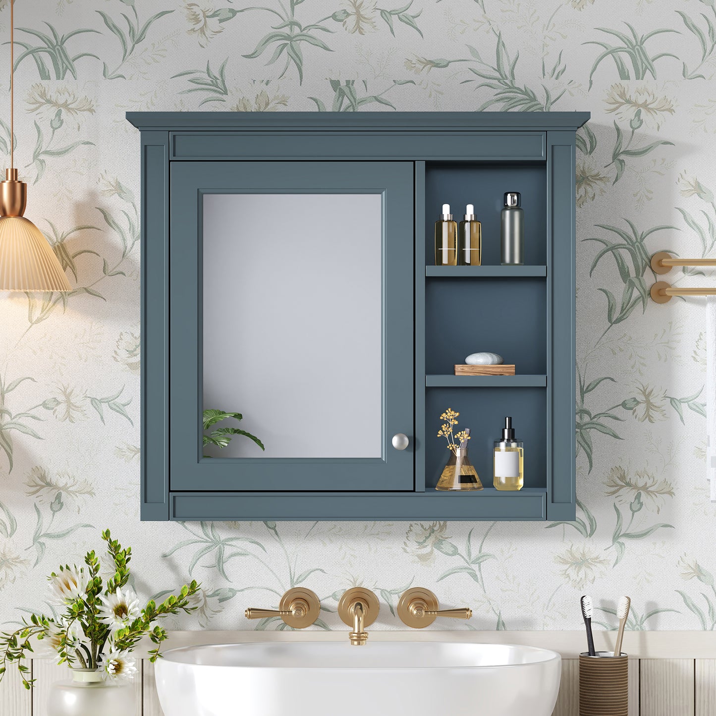 30 X 28 Medicine Cabinet, Wall Mounted Bathroom Storage Cabinet, Modern Bathroom Wall Cabinet With Mirror,Medicine Cabinet,  Mirror Cabinet With 3 Open Shelves Not Include Bathroom Vanity