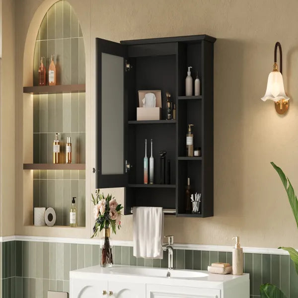 3-in-1 Bathroom Mirror Cabinet, 24-inch Wall Mounted Medicine Cabinet With Adjustable Shelf & Tower Bar, High-Definition Mirror With Storage For Bathroom Vanity