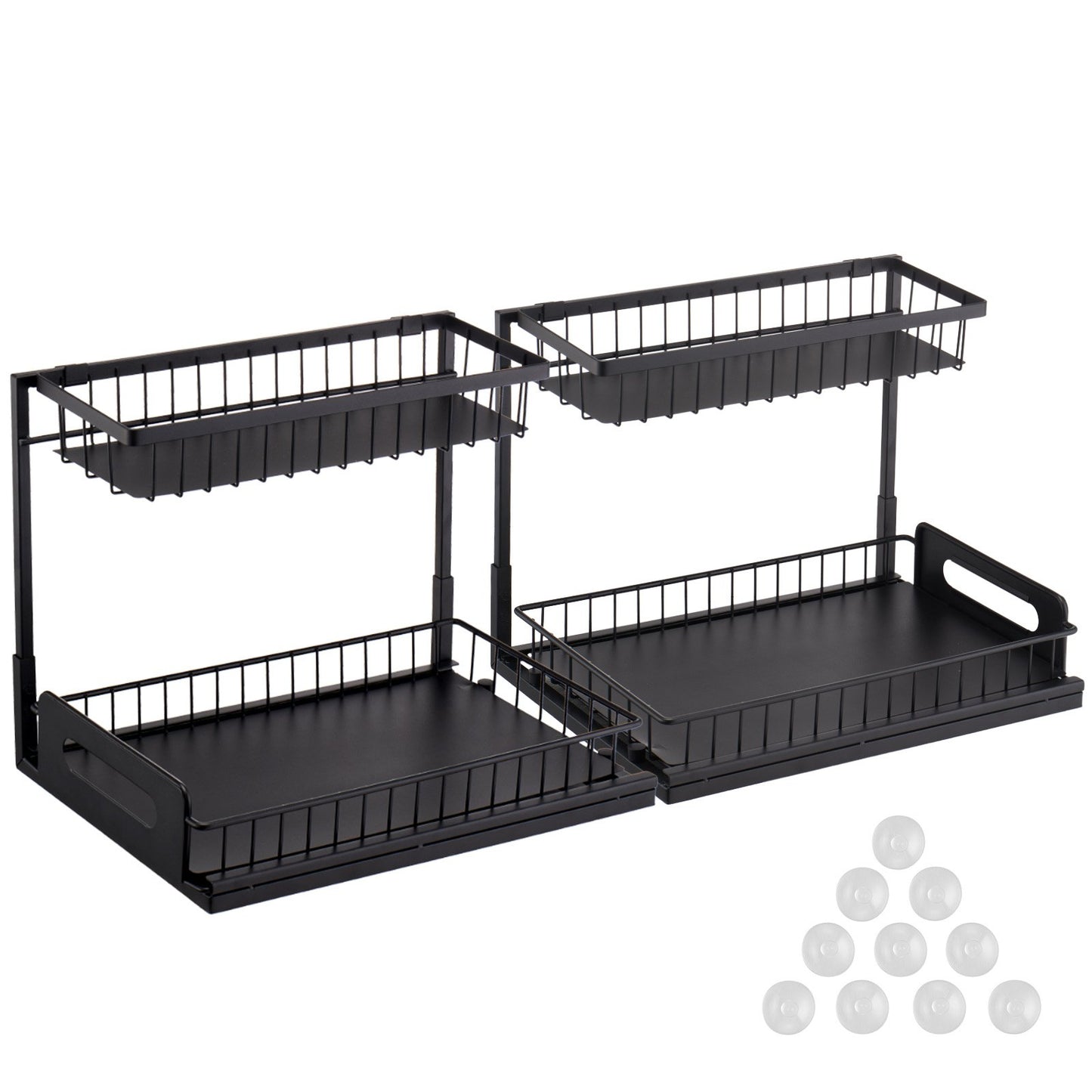 2-Tier Wire Pull Out Cabinet Under Sink Organizer Drawer Basket 2PCS