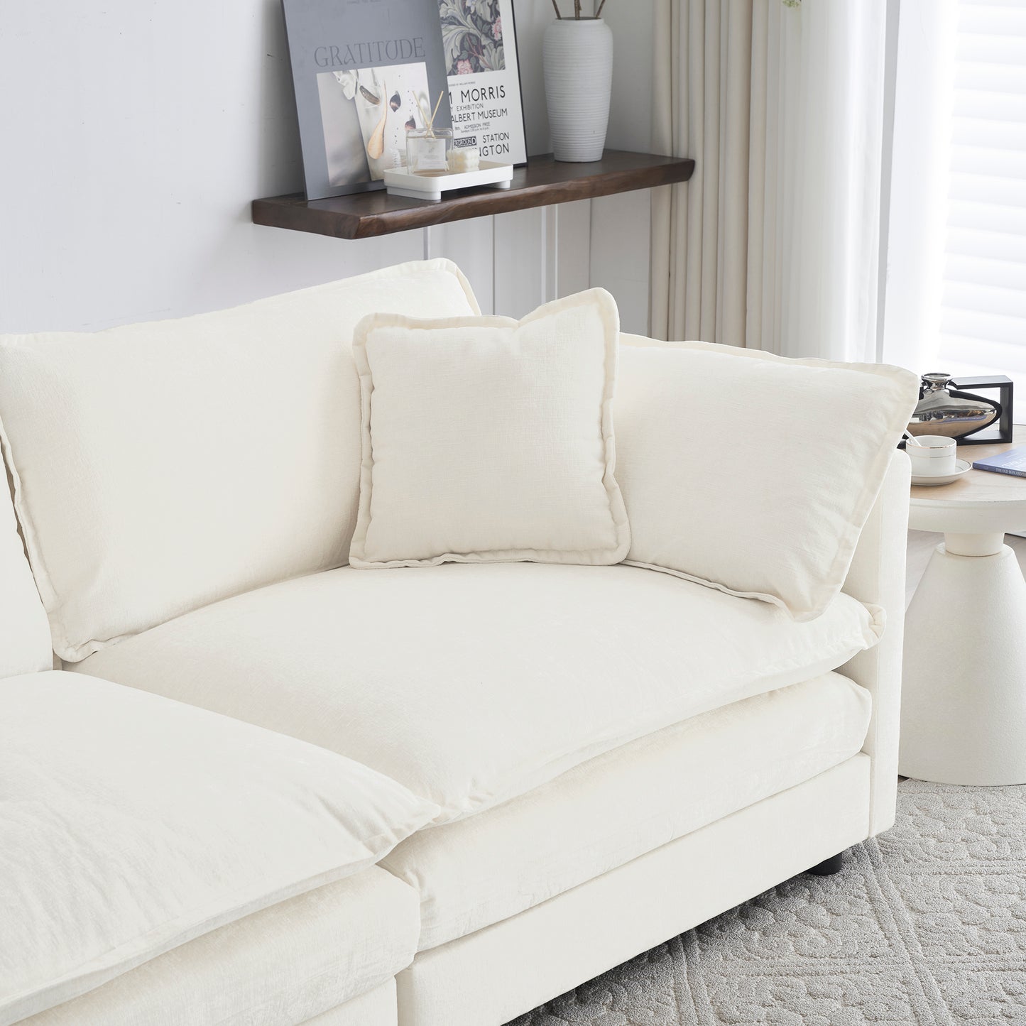 Free Combination Modular Sofa Free,4 Seater Sofa Comfy Chenille Fabric,Sectional Sofa Couch,White