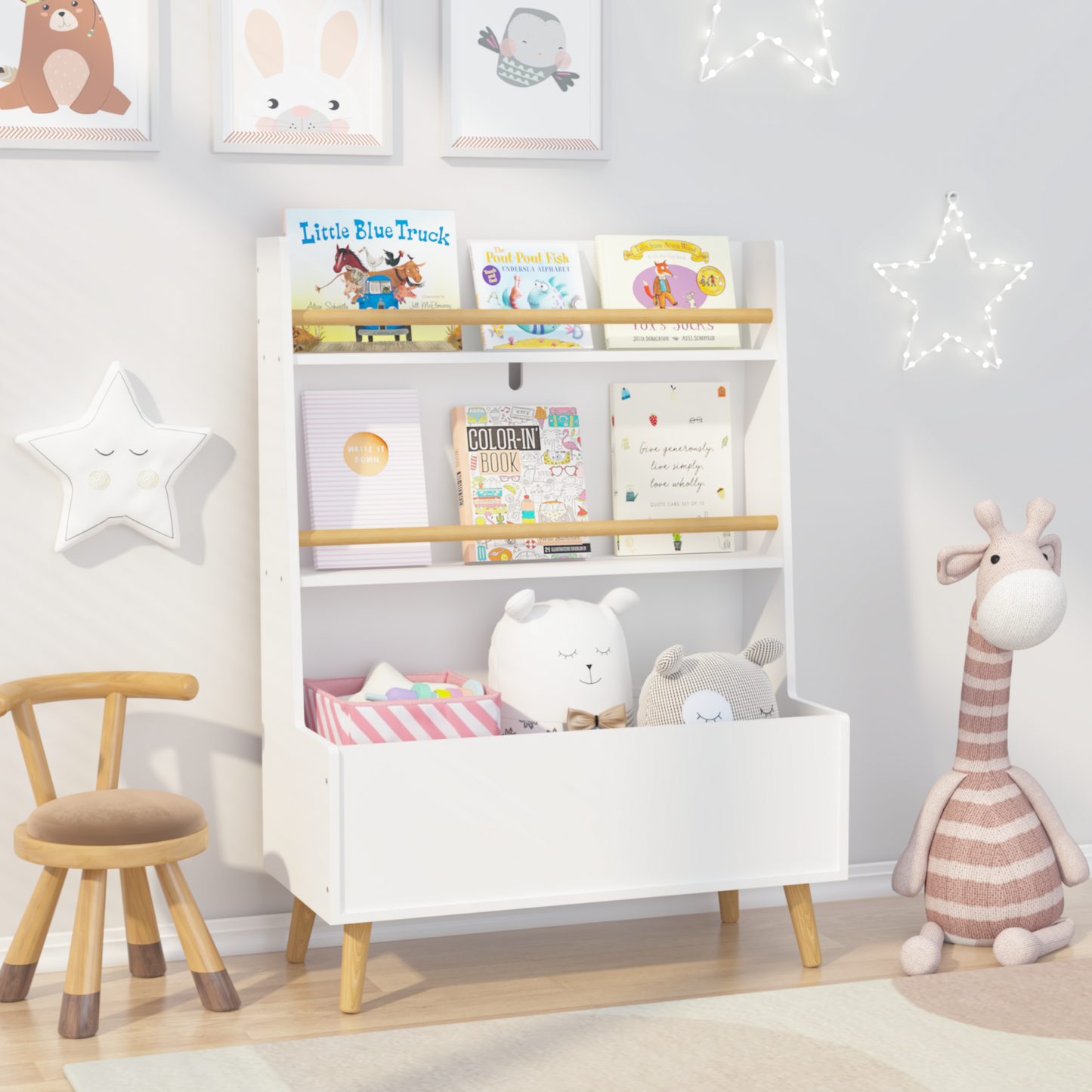 Kids Bookshelf Organizer – Toy Storage Cabinet with Book & Magazine Rack