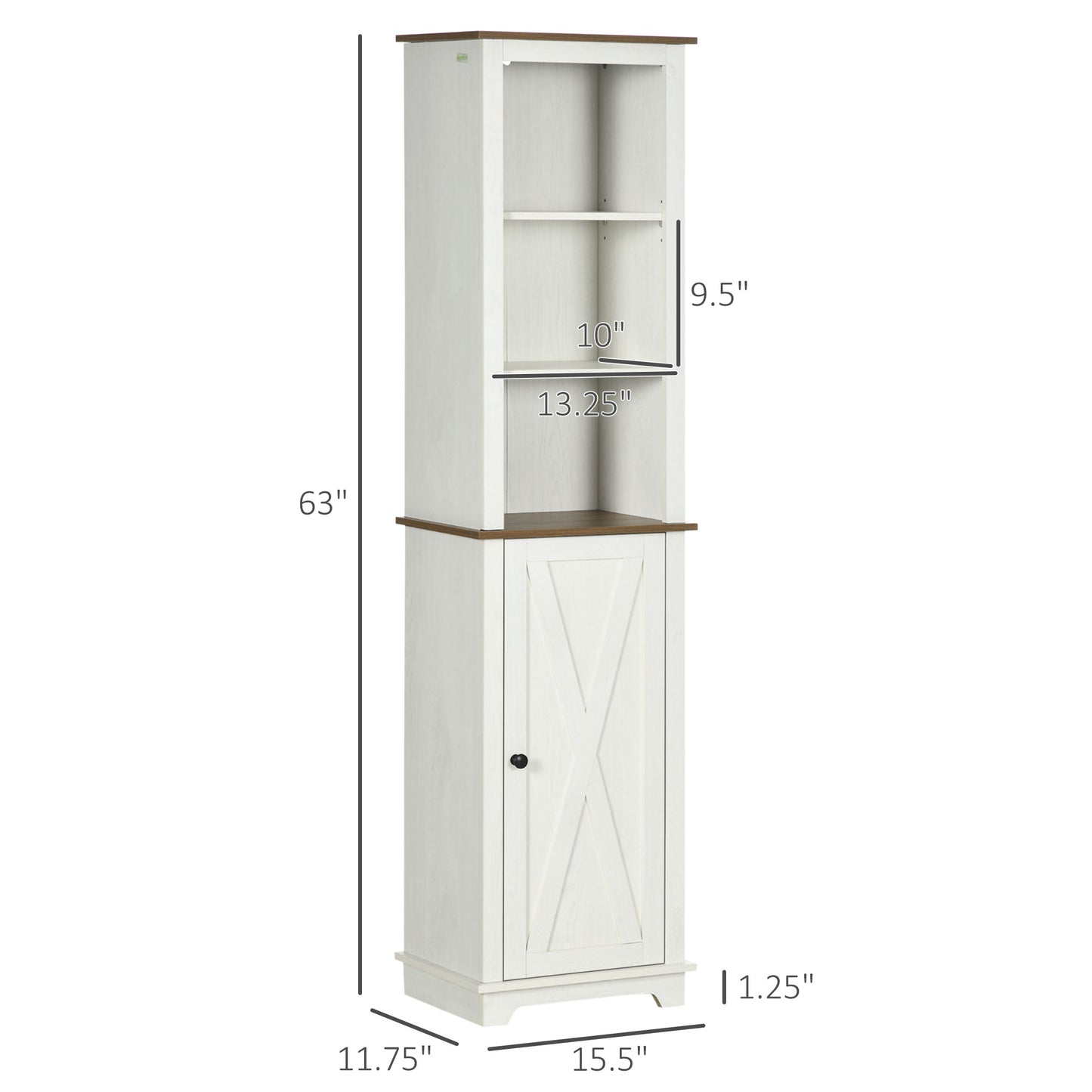 Farmhouse Bathroom Cabinet, Tall Storage Cabinet with Door and Adjustable Shelves, 15.5" x 11.75" x 63", White