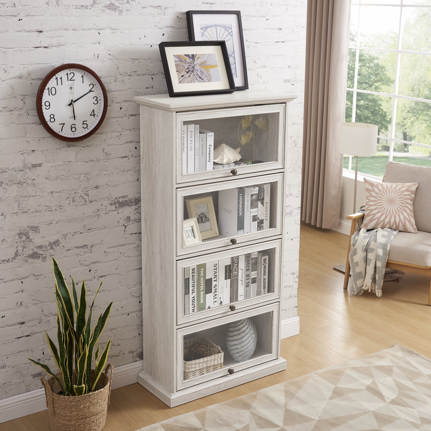 Glass Display Cabinet 4 Tier Glass Display Cabinet Storage Curio Cabinet With Flip Up Glass Doors, Collectors Showcase Toy  Organizers Rack, Bookcase For Living Room White