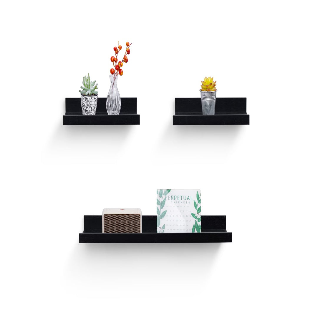 Floating Shelves  23.62 Wall Mounted Wood Shelves For Bathroom, Bedroom, Living Room, Kitchen, Hanging Shelf For Books Storage Decor With Invisible Brackets, Black