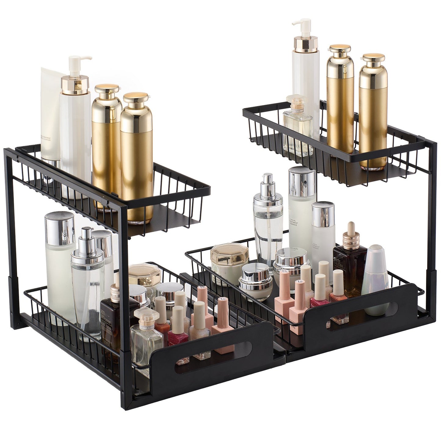 2-Tier Wire Pull Out Cabinet Under Sink Organizer Drawer Basket 2PCS