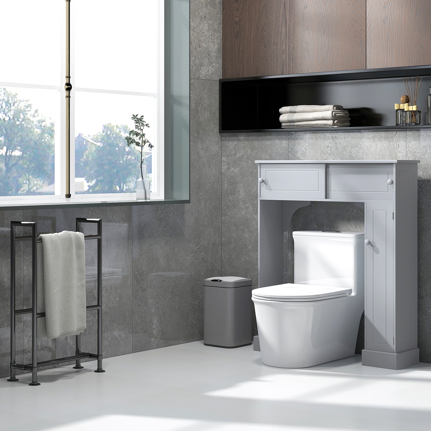 Over Toilet Bathroom Organizer, Freestanding Over the Toilet Storage Cabinet with Adjustable Shelves, Toilet Rack