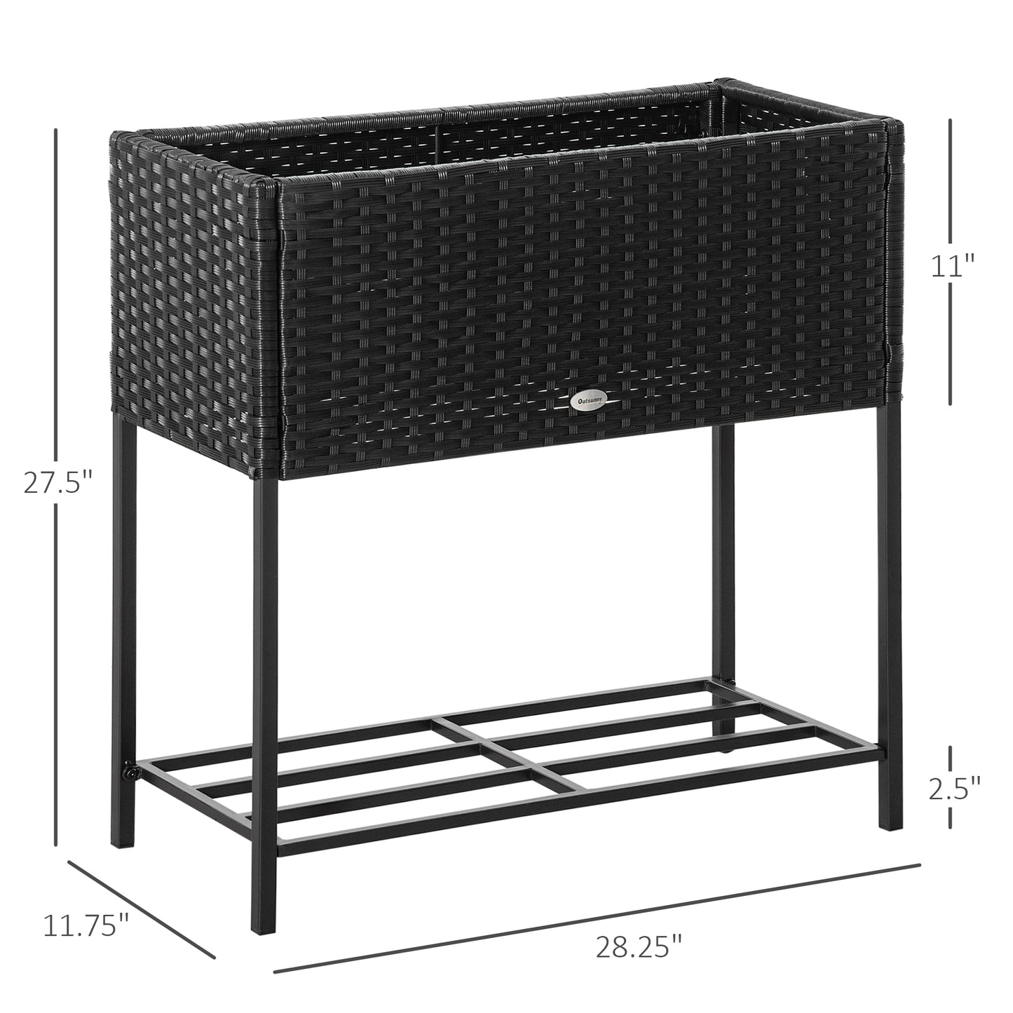 PE Rattan Wicker Raised Flower & Vegetable Planter, Rack Shelf Box