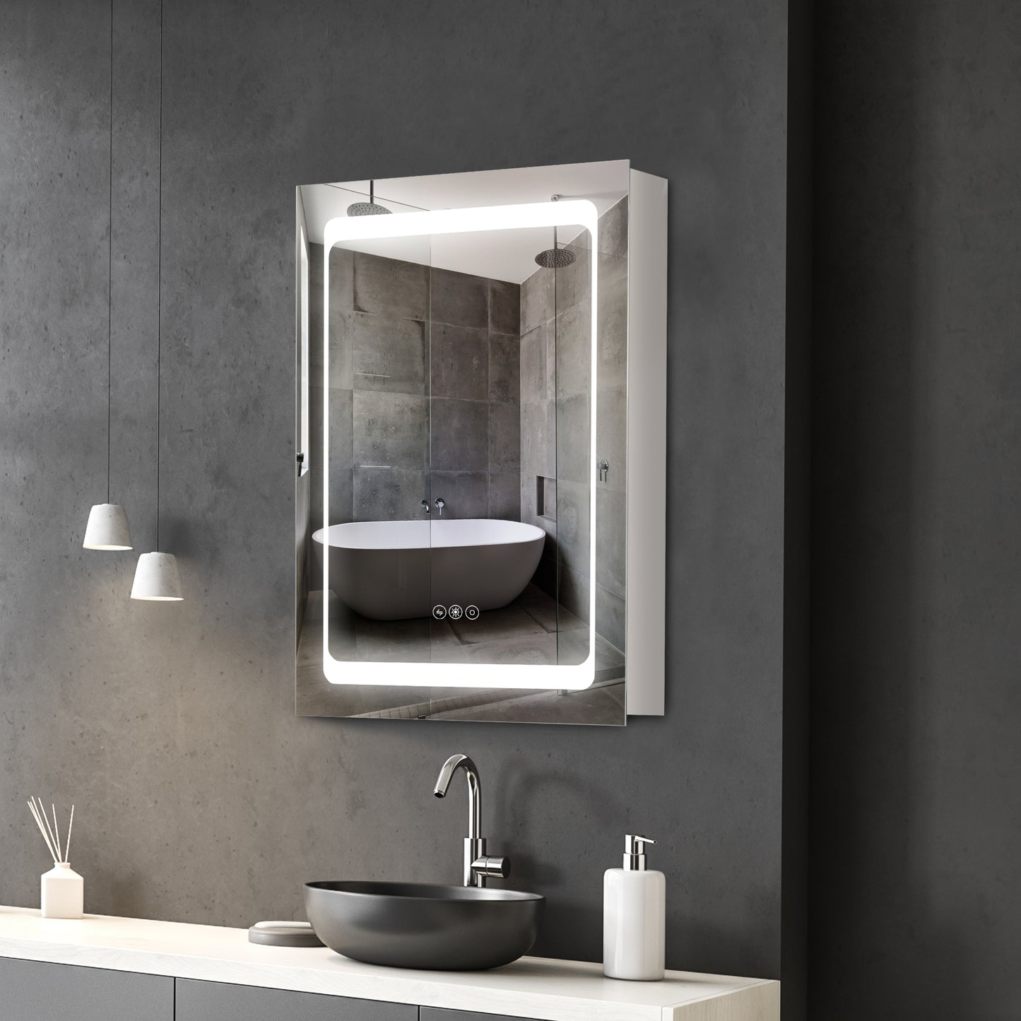 LED Lighted Medicine Cabinet with Mirror, Wall-Mounted Plug-In Bathroom Organizer with 3 Storage Shelves