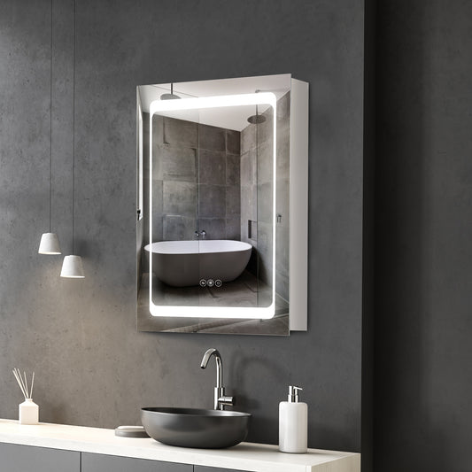 LED Lighted Medicine Cabinet with Mirror, Wall-Mounted Plug-In Bathroom Organizer with 3 Storage Shelves