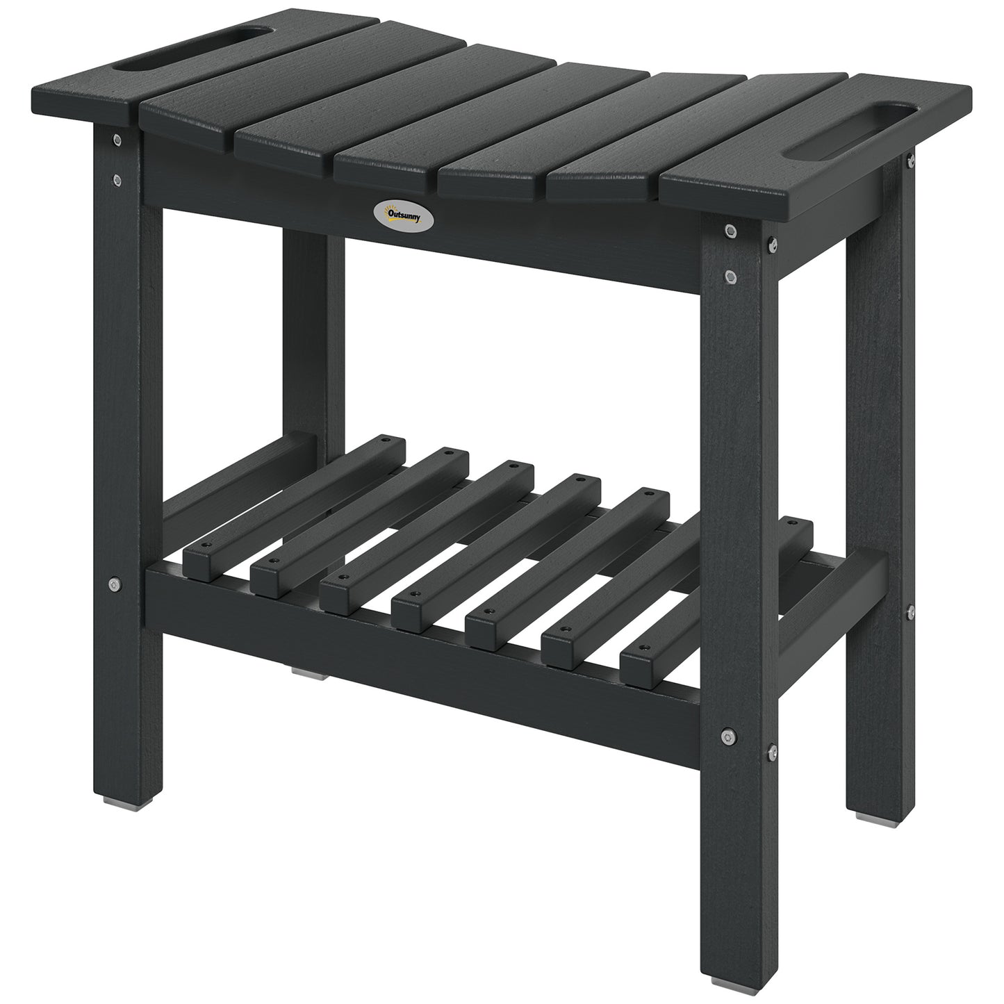 Shower Bench, Waterproof Shower Stool With Handle, Storage Shelf, Non-Slip Pads For Indoor Outdoor, Black
