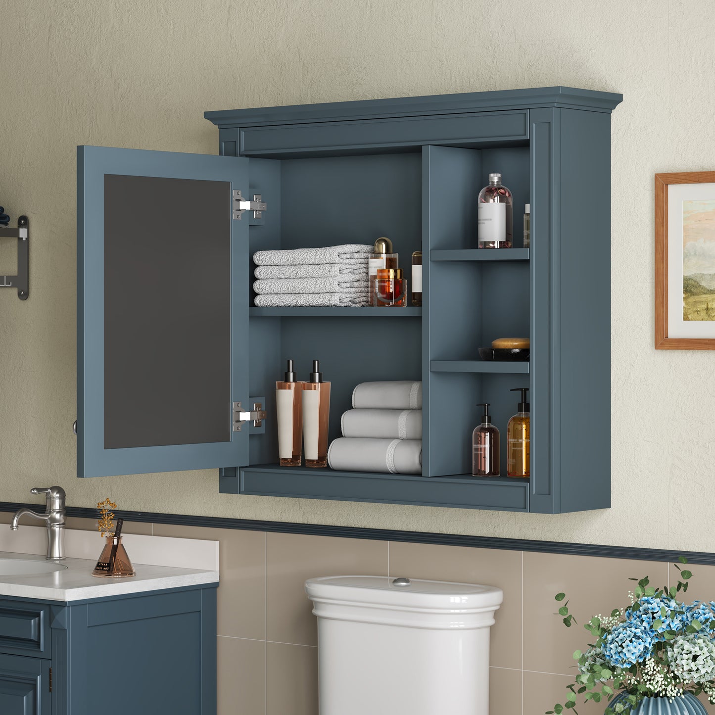 30 X 28 Medicine Cabinet, Wall Mounted Bathroom Storage Cabinet, Modern Bathroom Wall Cabinet With Mirror,Medicine Cabinet,  Mirror Cabinet With 3 Open Shelves Not Include Bathroom Vanity