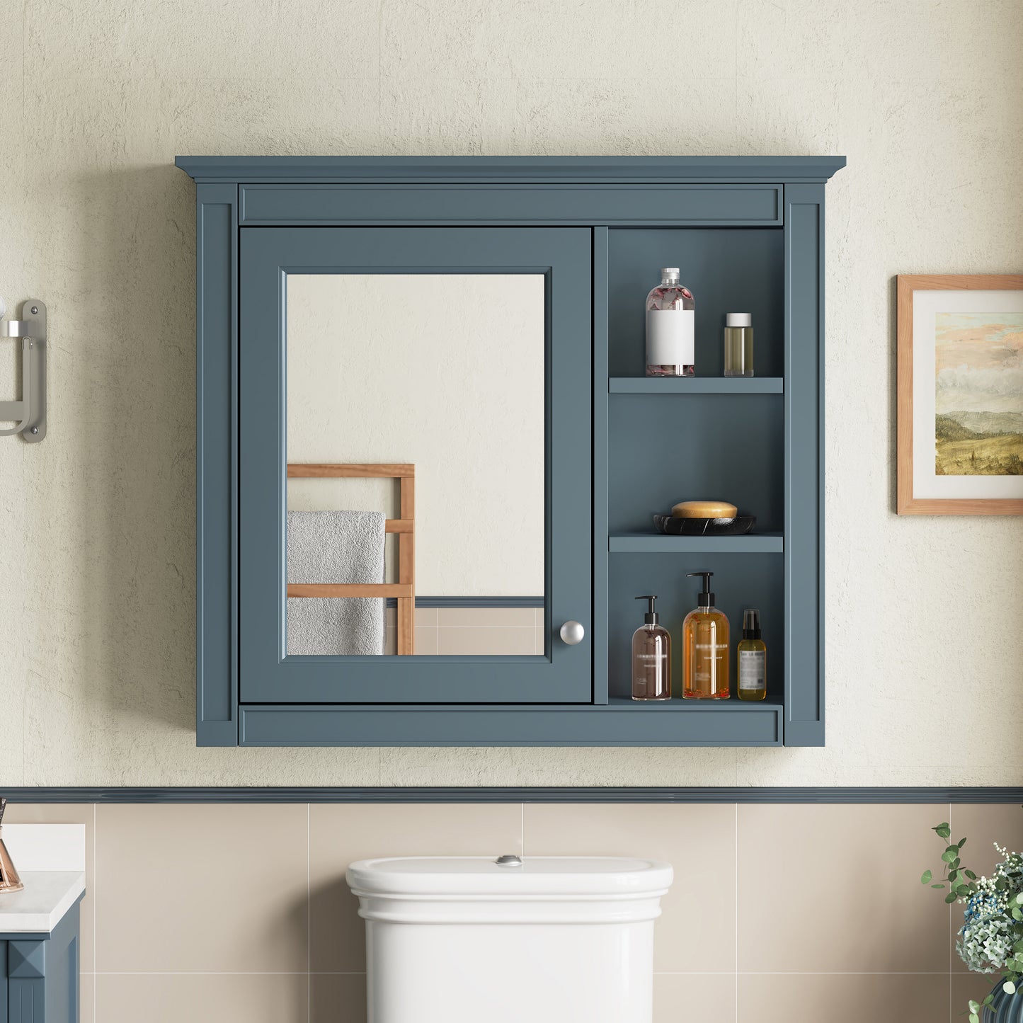 30 X 28 Medicine Cabinet, Wall Mounted Bathroom Storage Cabinet, Modern Bathroom Wall Cabinet With Mirror,Medicine Cabinet,  Mirror Cabinet With 3 Open Shelves Not Include Bathroom Vanity