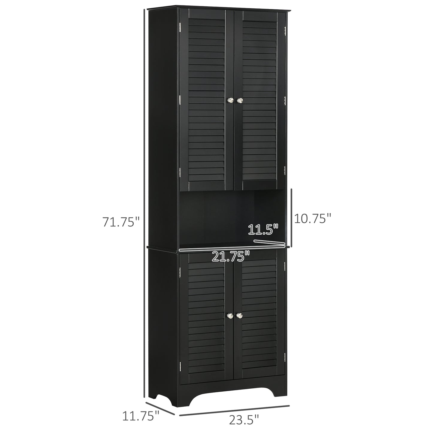 Tall Narrow Bathroom Storage Cabinet with Doors and Shelf Adjustability, Freestanding Linen Cabinet with 2 Cabinets and Countertop, Black