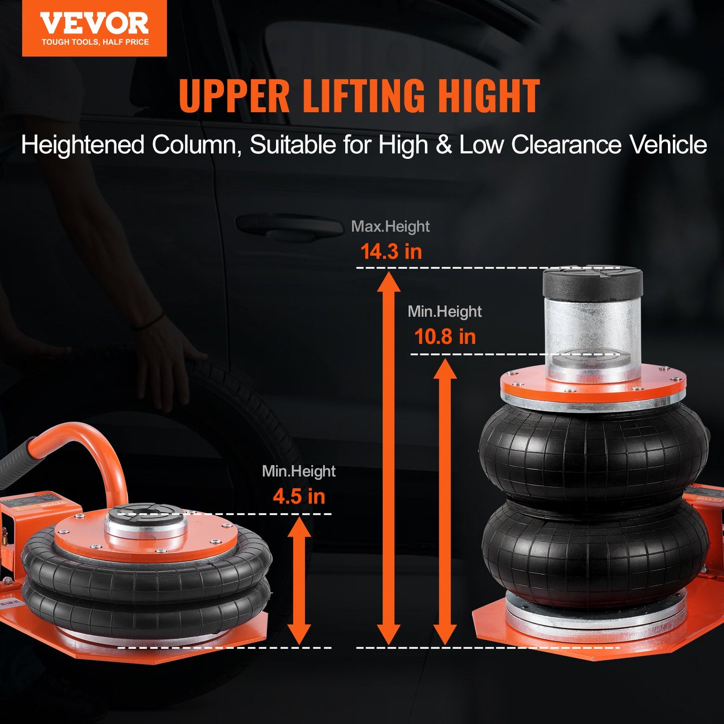 Air Jack, 3 Ton/6600 Lbs, 3-8S Pneumatic Lifting Jack With Heightened Column & 6 Steel Tubes, Compact, Easy-to-Lift & Space-Saving Jack With Thick Rubber Pad, Fits For Sedan, SUV, Pickup Truck