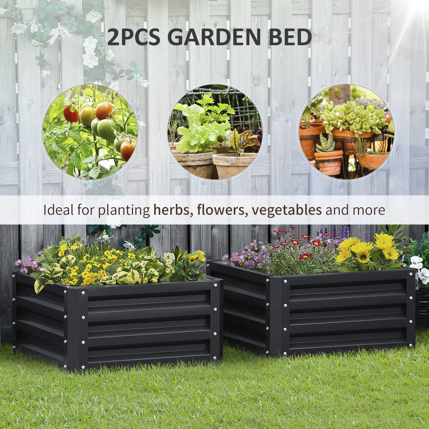 2pc 23.5" Elevated Herb & Vegetable Planting Box Kit w/ Versatile Uses, Dark Gray
