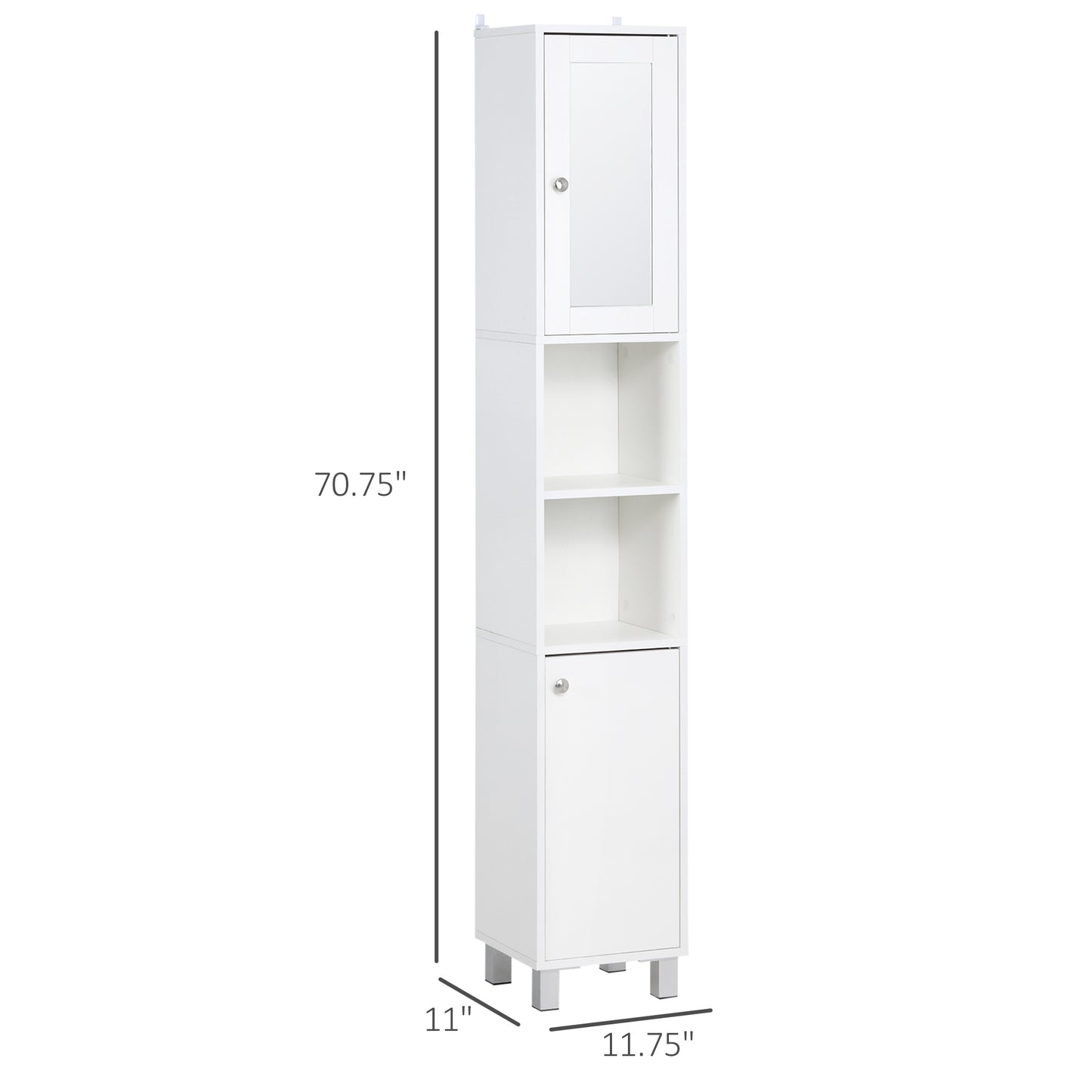 Tall Bathroom Storage Cabinet with Mirror, Wooden Freestanding Tower Cabinet with Adjustable Shelves for Bathroom or Living Room, White