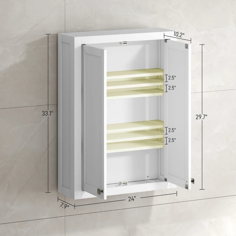 Bathroom Cabinet Wall Mounted, Modern Bathroom Wall Cabinet With 2 Doors And 2 Adjustable Shelves, White