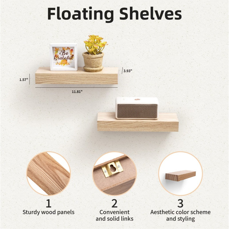 Floating Shelves  11.8 Wall Mounted Wood Shelves For Bathroom, Bedroom Living Room Kitchen Hanging Shelf For Books Storage Decor With Invisible Brackets, Maple