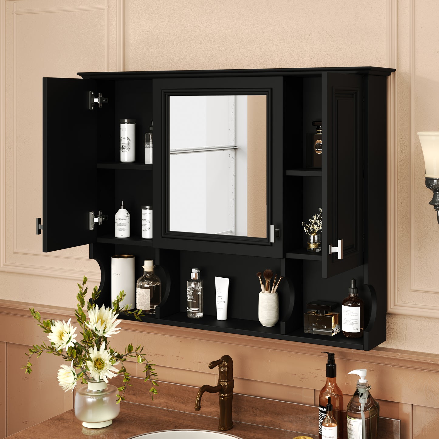 35'' X 28'' Wall Mounted Bathroom Medicine Cabinet, Modern Bathroom Wall Cabinet With Mirror,  Mirror Cabinet With Open Shelves