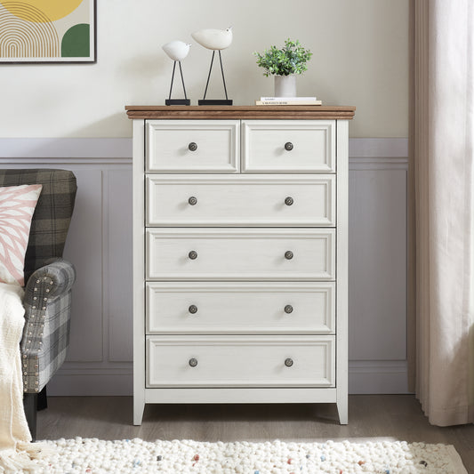 Modern 6 Drawers Dresser 6 Drawers Cabinet,Chest Of Drawers Closet Organizers And Storage Clothes Storage Drawers Cabinet For Living Room, Farmhouse Dresser Organizer BEIGE