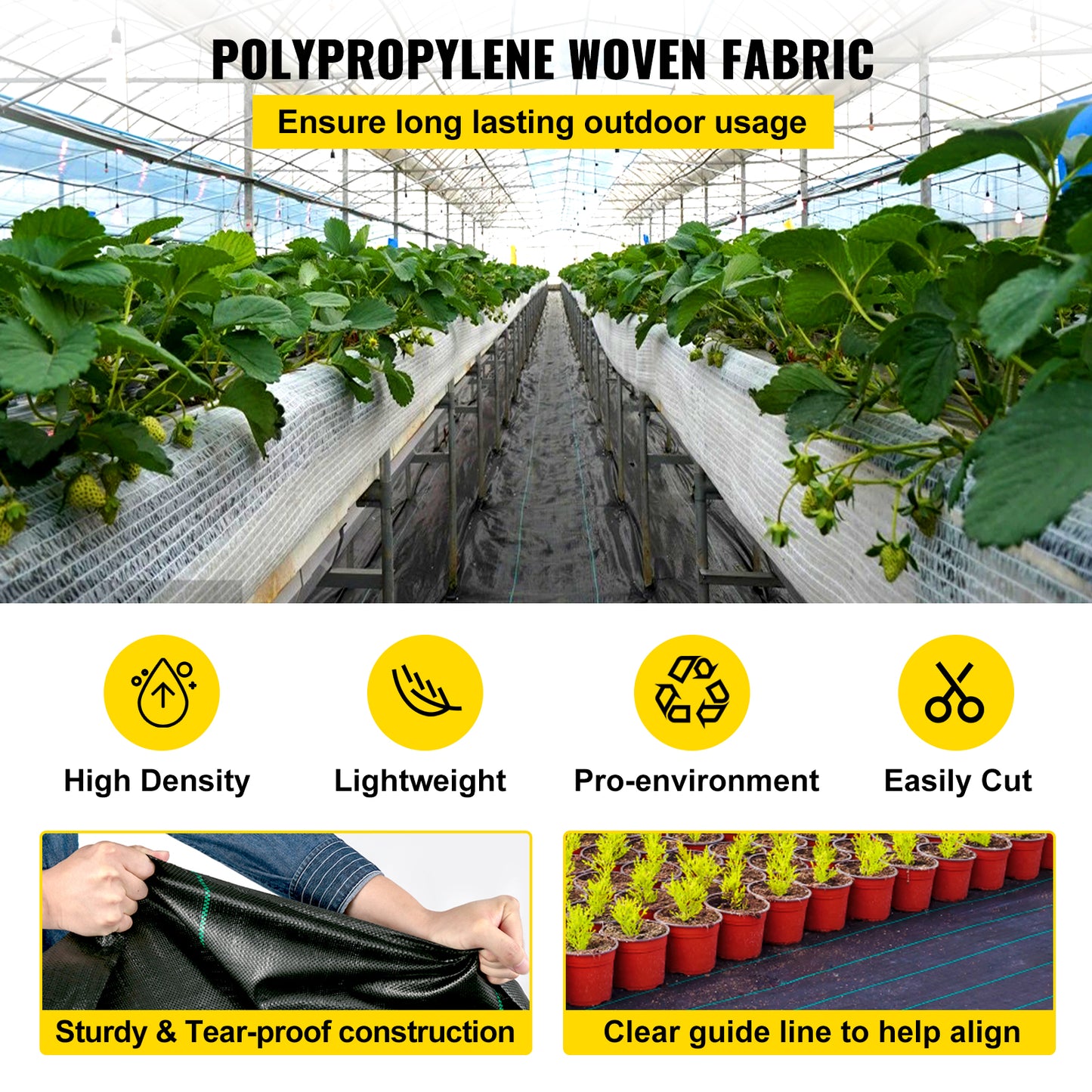 VEVOR 6FT300FT Premium Weed Barrier Fabric Heavy Duty 2.4OZ, Woven Weed Control Fabric, High Permeability Good For Flower Bed, Geotextile Fabric For Underlayment, Polyethylene Ground Cover