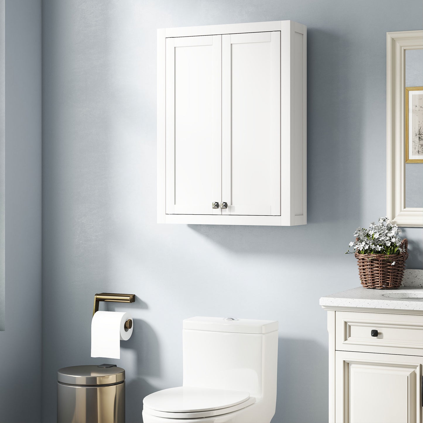 Bathroom Cabinet Wall Mounted, Modern Bathroom Wall Cabinet With 2 Doors And 2 Adjustable Shelves, White