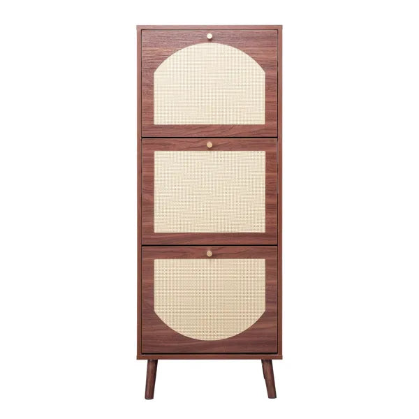 Rattan-covered 3-drawer Shoe Cabinet, Particleboard, 54x24x135 Cm, Brown