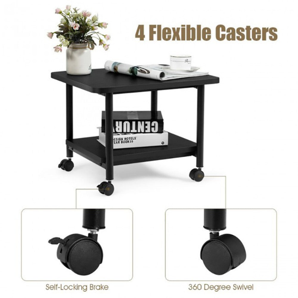 Under Desk Printer Stand With Storage Shelf And Lockable Wheels