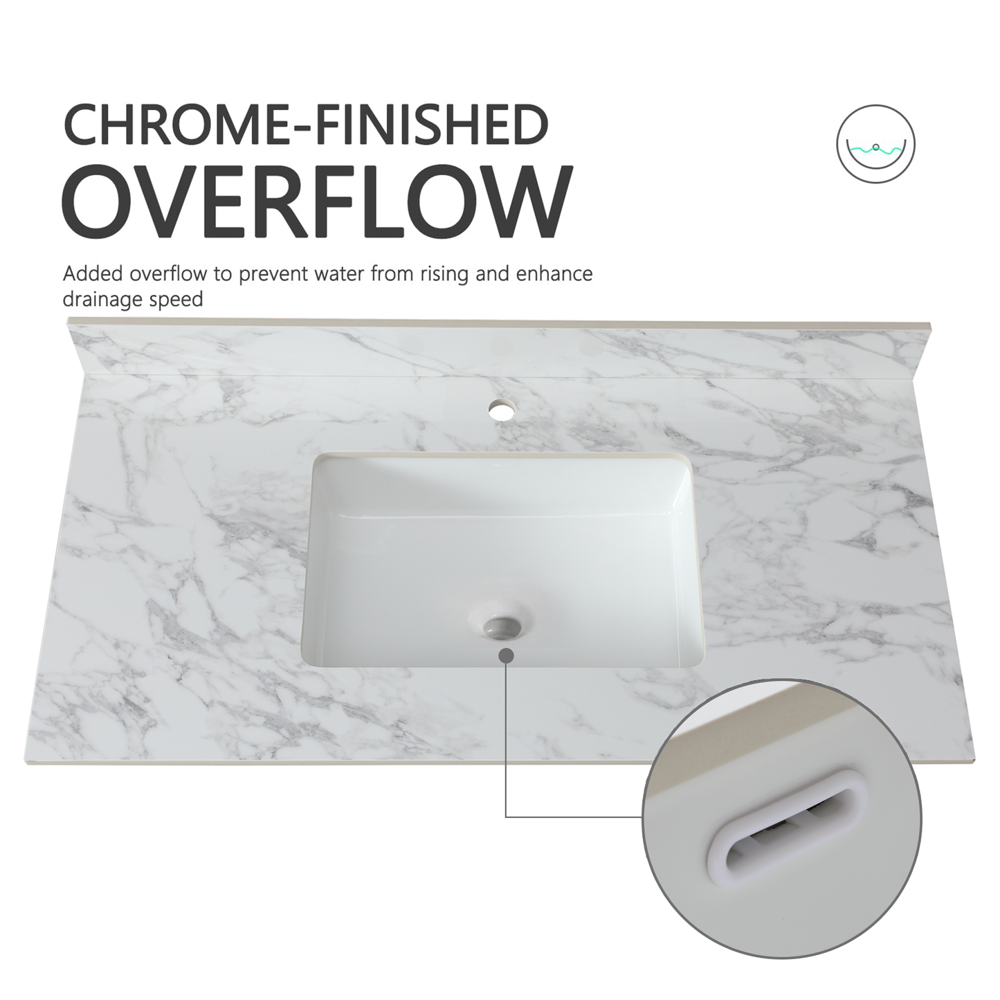 43x22Bathroom Vanity Top,sintered Stone Carra White Barthroom Vanity Sink Tops With Rectangular Undermount Ceramic Sink With Vanity Backsplash, Singe Faucet Hole Bathroom Vanity Countertop