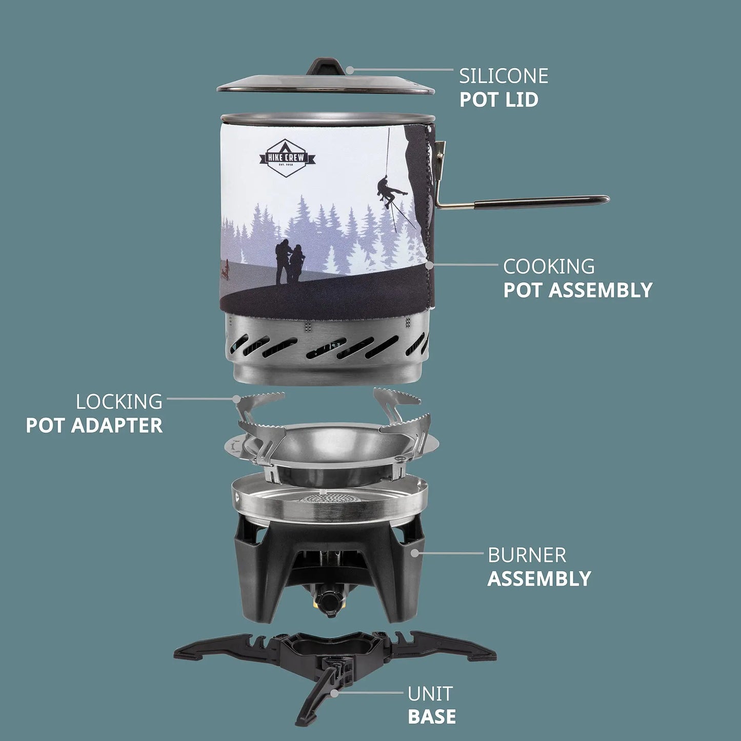 Hike Crew Portable Stove & Cooking System – Compact Outdoor Burner with 1L PotHike Crew stove, portable cooking system, camping stove with pot, 1L outdoor stove, backpacking cooking gear, compact camping burner, travel cook