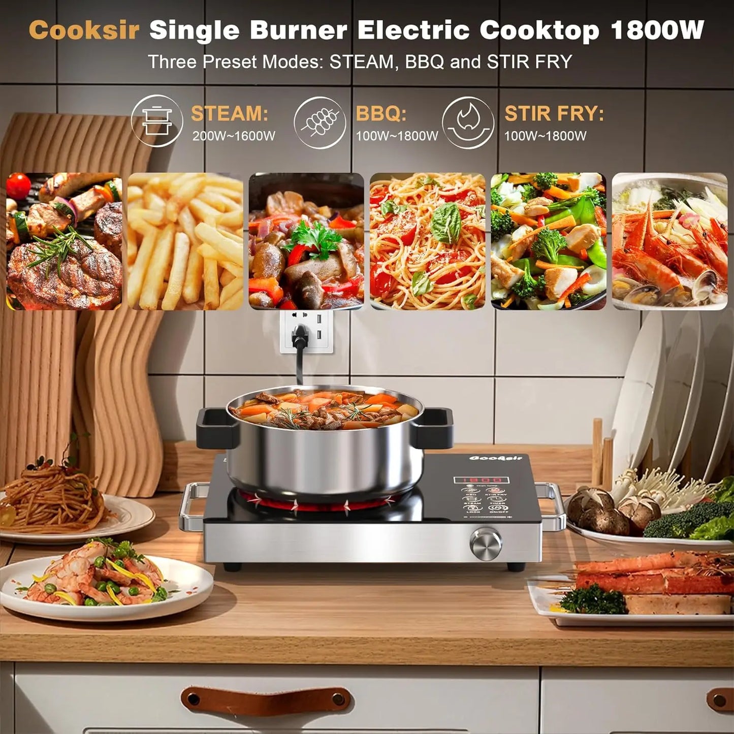 Single Burner Electric Cooktop – 110V Portable 1800W Hot Plate for Home, Camping & RV