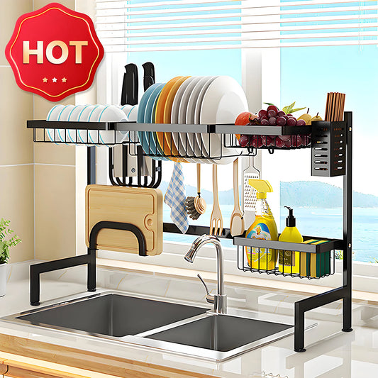 Double-Layer Sink Organizer – Bowl Rack with Knife & Chopstick Drain
