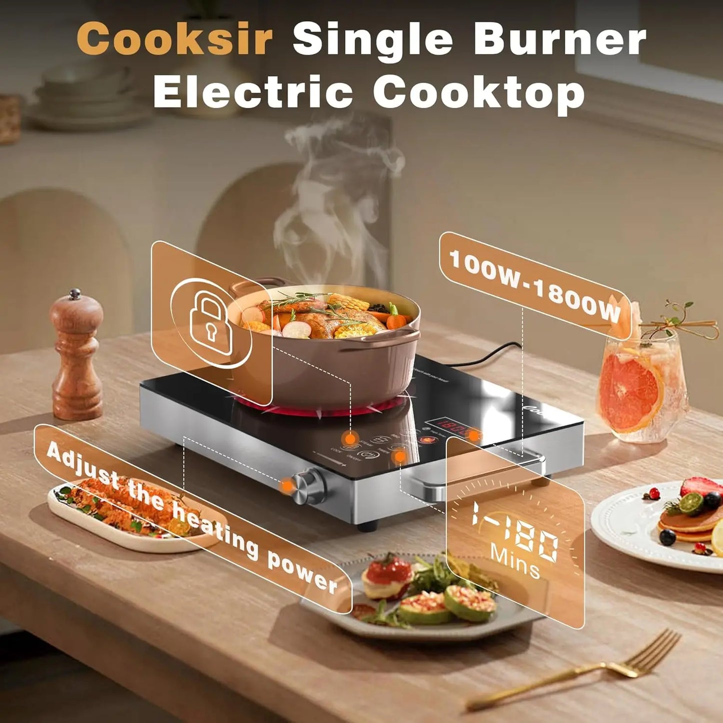 Single Burner Electric Cooktop – 110V Portable 1800W Hot Plate for Home, Camping & RV