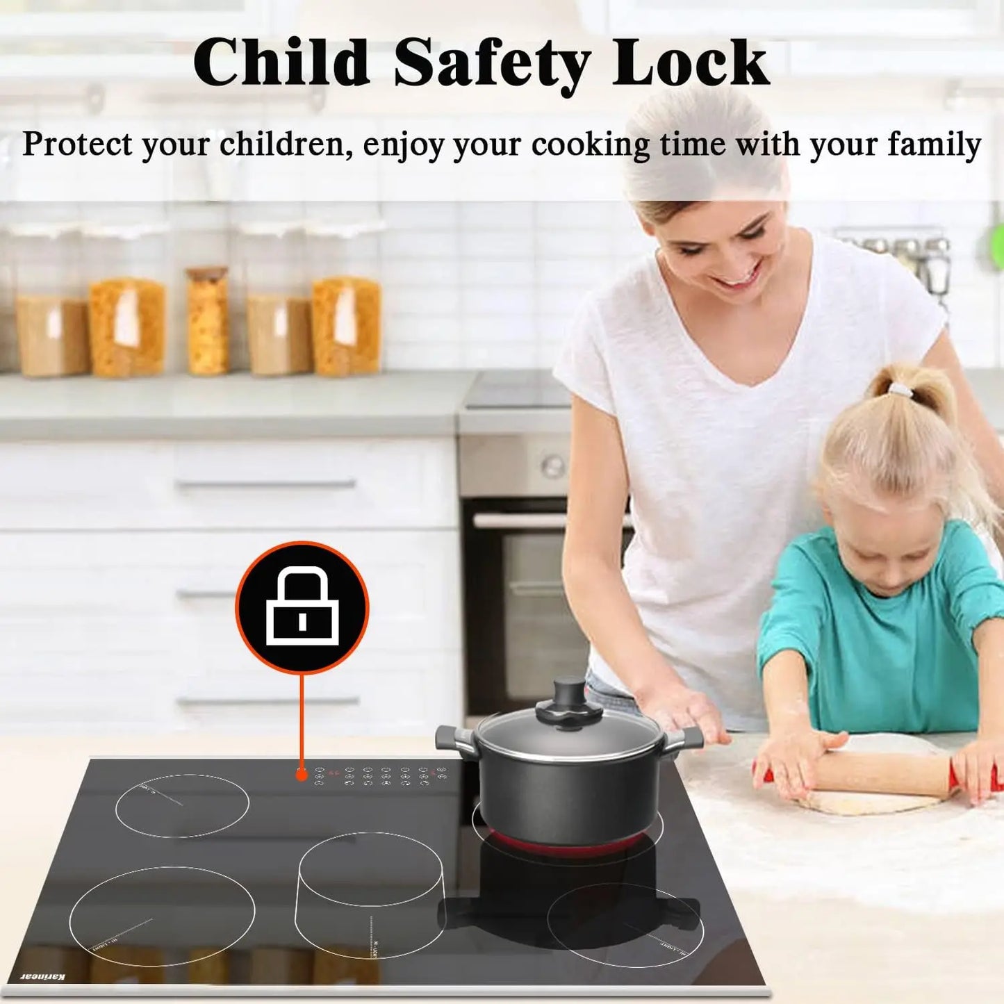 Karinear 30 Inch Electric Cooktop 5 Burners Ceramic Cooktop, Drop-in Electric Radiant Cooktop 8400W