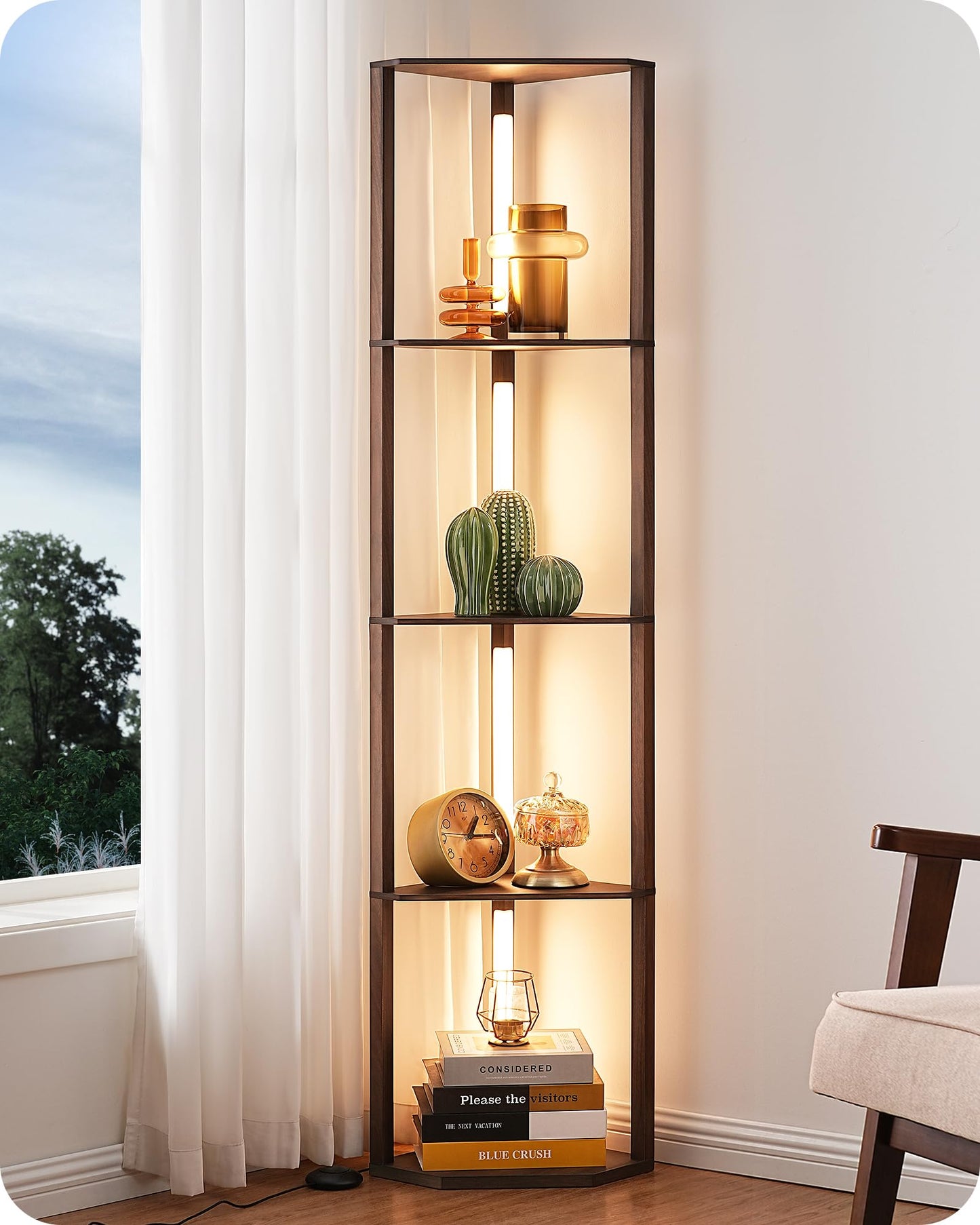 Cozy Corner Floor Lamp with Shelves | Modern Home Lighting