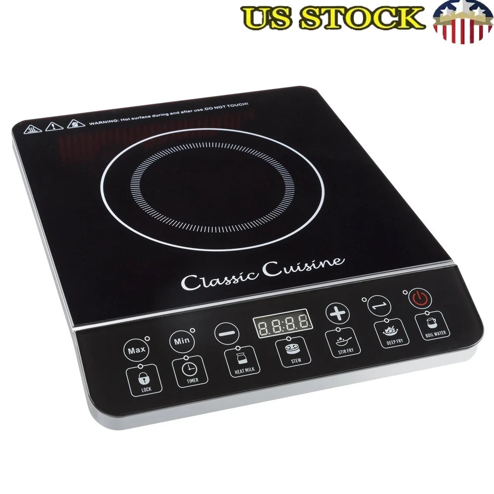 Portable Induction Cooker 1800W Electric Cooktop Burner – Safety Lock, Auto Shut-Off, 10 Power Settings, Compact Cooking Stove