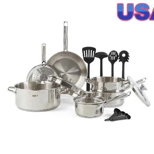 14-Piece Cook and Strain Stainless Steel Cookware Set – Nonstick with Straining Lids & Induction Base