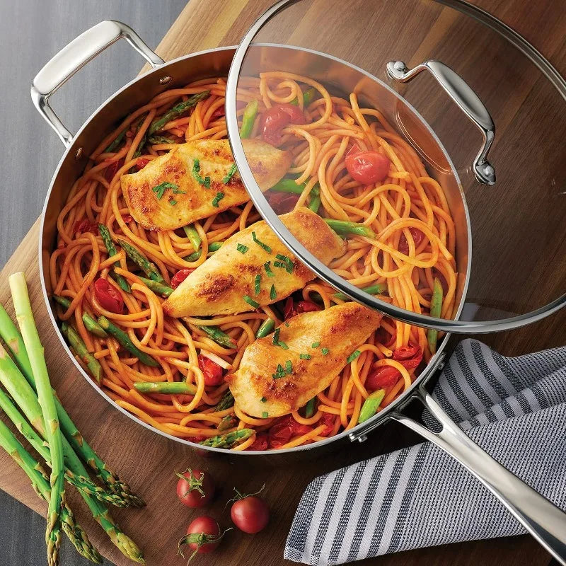 Tramontina Tri-Ply Clad Stainless Steel 10-Piece Cookware Set with Glass Lids – Induction-Ready Pots & Pans