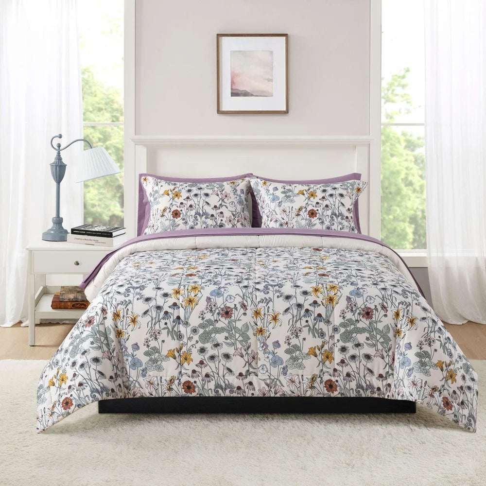 Piece Reversible Comforter Set with Sheets – Floral Print (King)