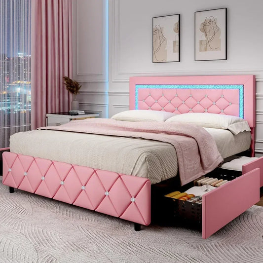 BarnFurin Full Size Upholstered Princess Platform Bed – Elegant Design with Headboard
