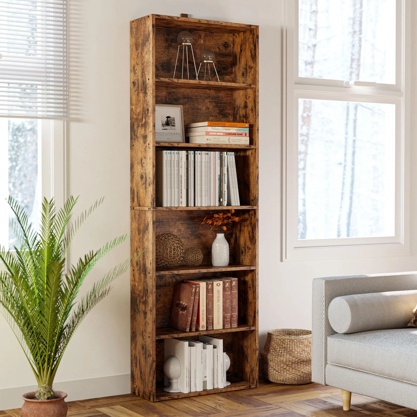 IRONCK Industrial 6-Shelf Bookcase – 70" Tall Floor-Standing Bookshelf for Storage & Display