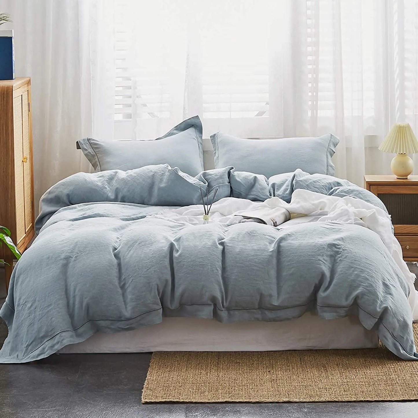 Simple&Opulence 100% Linen Bedding Set – 3-Piece Boho Comforter & Duvet Cover