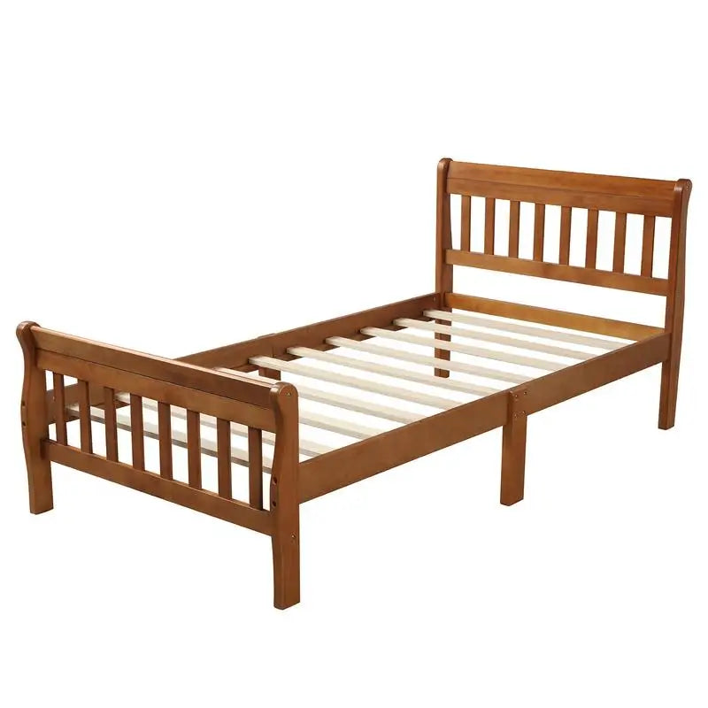 Twin Wood Platform Bed Frame with Headboard & Footboard, Sleigh Design, Sturdy Slat Support