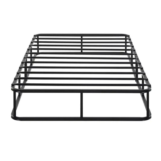 Twin Metal Bed Frame with Mattress Foundation, Black with Textured Fabric Cover